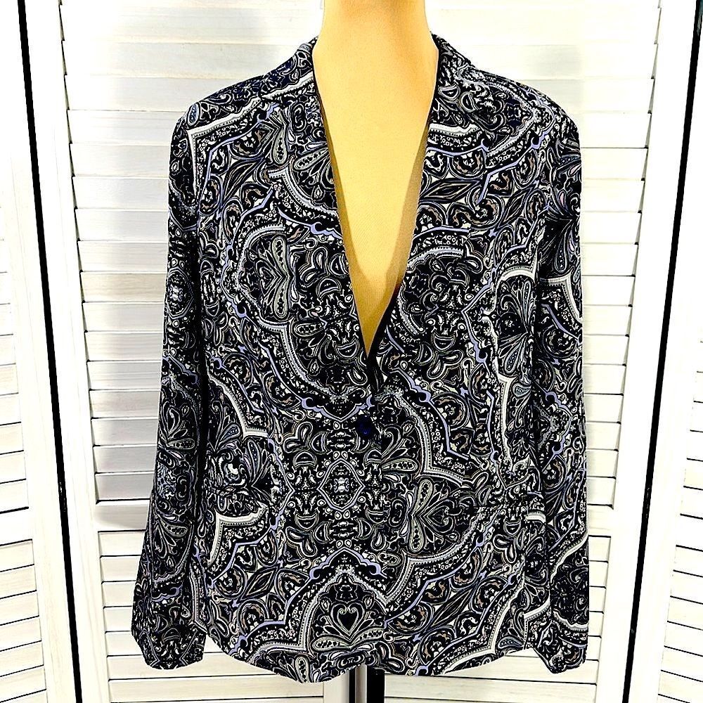 Chico's Purple Paisley Open-Front Blazer Jacket - Picture 6 of 16